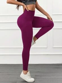 Summer Workout Solid Color Seamless Yoga Leggings, High Waist Fitness Running Pants, Women Sportswear Trousers, Suitable For Outdoor Sports, Yoga, Workout
