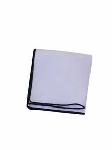 1pc Fashion Versatile White Pocket Square With Colored Trim, Business Suit Accessory Handkerchief For Men