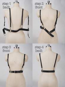 1件装时尚可调节哥特式女士腰带，性感塑形配饰，适合日常休闲装扮 - 黑色 - 查看 6