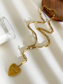 1pc New Minimalist Chic Stainless Steel Heart And Snake Pendant Necklace For Women