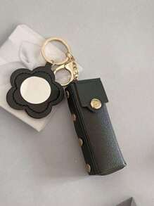 1pc Mini Lipstick Holder Keychain With Compact Mirror Lipstick Sleeve Pouch Pu Leather Lip Balm Portable Pocket Lip Gloss Holder Women Girls Gift, Cute Lipstick Holder Keychain With Flowers Shaped Mirror, Women's Makeup Bag, Keychain Pendant, Purse, Wallet, Bag Accessories, For Vacation, Holidays, Travel For Trip For Lip Gloss Lipstick Lip Oil Lip Balm - Multicolor - View 3