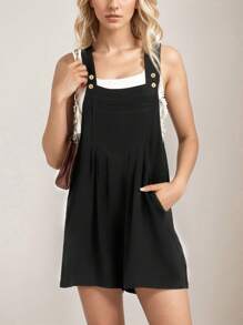 SANOPY Womens Overalls,Overalls For Women,Casual Suspender Trousers With Short, Light Sleeveless Romper Front Pockets - 黑色 - 查看 6