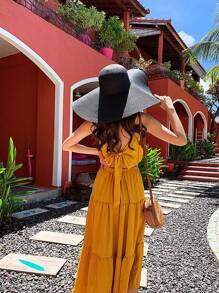 1pc Women's Black Wide Brim Foldable Beach Sun Hat, Suitable For Vacation, Beach Trip, Summer - Black - View 3