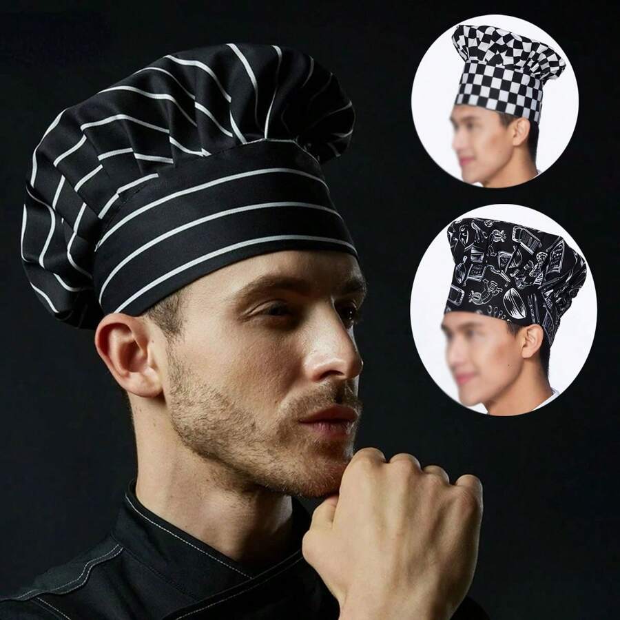 1 pieza Gorro de chef multicolor ajustable para hombres, sombrero elástico a rayas para cocinar, chef que trabaja en restaurantes, accesorios para cocinas y comedores