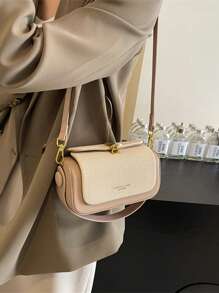 优雅女士时尚盒形斜挎包，女士手提，简约大容量 - 米色 - 查看 5