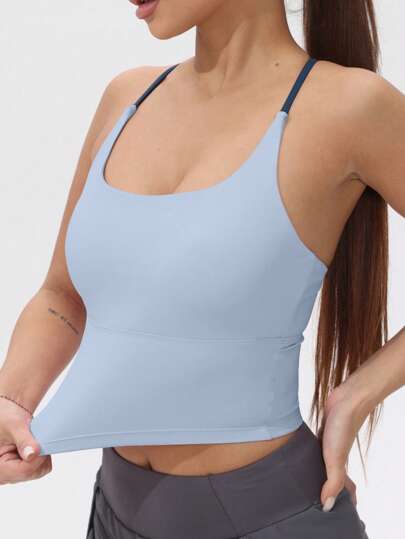 Padded Sports BH Top, Block Stretchy Yoga Camisole view 4