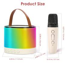 EIGIIS Mini chaîne stéréo de bureau avec microphones sans fil, 5 effets lumineux à LED, enceinte karaoké Bluetooth, microphone portable Bluetooth avec changeur de voix, mini machine à karaoké, cadeau parfait pour l'anniversaire et la famille