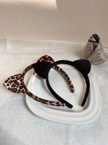 1 件可爱豹纹猫耳朵装饰纯色头带生日派对头带单身派对头带浴室头带派对礼物万圣节圣诞节感恩节母亲节 - 彩色 - 查看 7