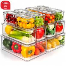 THELIFE 14/7 Stücke stapelbare Aufbewahrungsbehälter-Set für den Kühlschrank, mehrstufige Kühlschrankaufbewahrungsboxen mit Deckel und Abtropfplatte für Obst, Gemüse, Snacks, geeignet für Kühlschrank, Schränke & Schubladen, tolles Geschenk