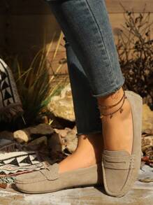 Giày bệt nữ màu mơ dệt kim da lộn mới, giày bệt da lộn giả thanh lịch, giày lười thoải mái màu trơn phù hợp mọi mùa, mũi tròn, giày công sở cao cấp nhẹ, đa năng cho nữ, giày đi làm/đi chơi, giày công sở, giày lười nữ, giày nữ, giày công sở thường ngày, giày cho nữ - Màu be - Xem 6