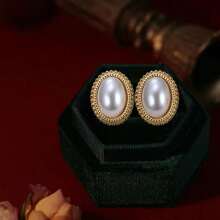 MONALLY 18K Gold Plated 1pair Luxury Fashion Oval Pearl Earrings Elegant For Women Stainless Steel Jewelry Birthday Gift For Banquet