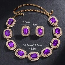 Fashionable Temperament, Geometric Necklace, Earring Set, High-End Feel, Light Luxury, Red Rhinestone Jewelry Set, Bridal Accessories