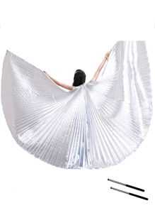 1 pieza Alas de danza del vientre de poliéster, en múltiples colores, accesorio de vestuario de danza para Pascua, Navidad, Halloween, danza del vientre oriental, alas de Isis, disfraz de hada, alas de mariposa, accesorios de actuación, alas doradas y plateadas