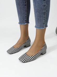 Plus Size Damskie Mokasyny Z Kwadratowym Noskiem, Czarne, Grube Obcasy, Wsuwane, Profesjonalne Buty Robocze, Wygodne Miękkie Podeszwy, Odpowiednie Na Wszystkie Pory Roku