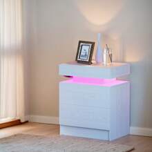 Locker, Night Stand Set Of 2, Modern Nightstand With With Charging Station, Bedside Tables With LED Light And Drawers, End Table For Bedroom, Living Room, White/Black - US B Type Plug(110-127V) - View 12