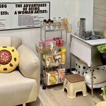 推车置物架家用零食多层收纳书架移动厨房水果蔬菜篮亚克力架子 - 彩色 - 查看 3