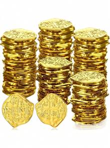 20pcs-Pirate Coin Plastic Fake Game Coin Replica Spanish Double Bloom Used For Pirate Party Board Game Token Toy Role-Playing (Gold) Asymmetric Pirate Coin - Gold - View 1