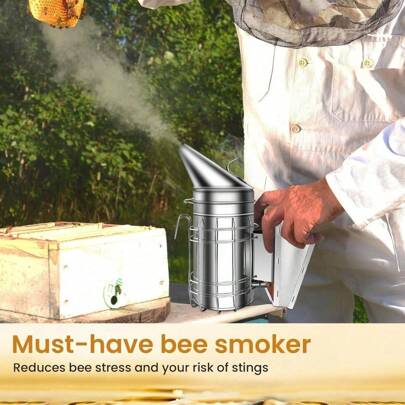 Bee Hive Smoker Beekeeping Tools Stainless Steel Bee Keeping Smoker With Heat Shield Durable Bellow For Beekeeping Farm Ranch Beekeeping Supplies Beekeeping
