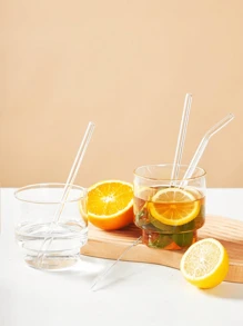 5/10pcs/Set (4Straws + 1Brush) Transparent Glass Straws, Heat Reusable Clear Glass Straws For Smoothies, And Drinks - Healthy - Includes Cleaning Brush School Supplies,Back To School Christmas For Holiday Gift Giving
