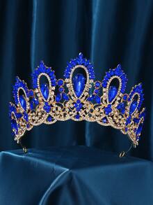 奢华水晶巴洛克女王头饰皇冠，手工制作婚礼公主头箍，镶嵌闪亮水钻，适合万圣节、生日、舞会（金色） - 彩色 - 查看 18
