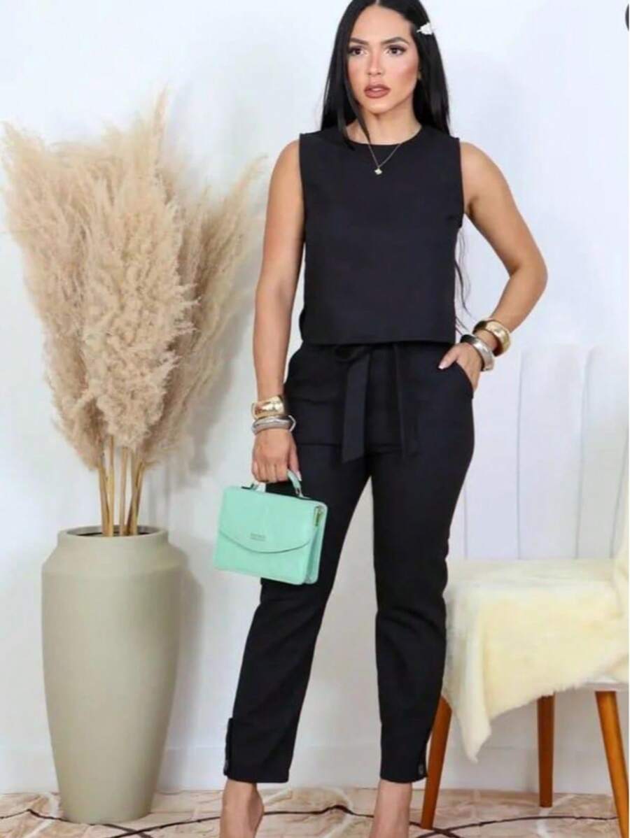 Women's Formal Set Cropped Trousers With Tie