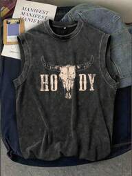 Camiseta sin mangas casual y vintage de cuello redondo para hombres