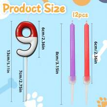 1pc Red & White Number & 12pcs Colorful Flame Birthday Cake Candle Set, Numbered Candles 0-9 For Cake Decor, Cartoon Red & White Birthday Cake Candles, Animated Birthday Candles, Cupcake Toppers, Cute Candles For Cartoon Theme Party, Birthday Celebration, And Other Parties
