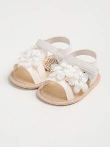 Infant Infant Girls Summer Sandals With Flower Bowknot Soft Sole Wedding Dress Flats Newborn First Walkers Crib Dress Shoes - White - View 6