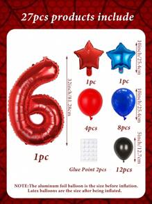 Set de 27 piezas de columna de globos con números rojos, globos rojos números del 0 al 9 de 32", globos de látex rojos, azules y negros, globos de pentágono de 10" adecuado para fiestas de cumpleaños, decoración de fiestas, decoración del hogar y fiestas temáticas - Multicolor - Ver 10