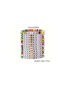12 pièces/set Bracelet élastique en argile souple avec décoration multicouche de lettres et de cœurs, convient comme parure pour demoiselles d'honneur. Adapté pour les mariages, les fiançailles, les fêtes, les galas - plusieurs sets à porter