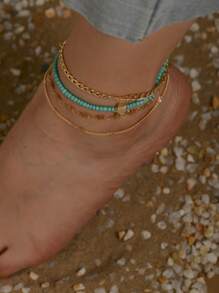 4pcs Holiday Style Heart Chain Pearl Anklet (Random Heart Chain Quantity, Based On Length) Valentine's Day Valentines,Mom,Mother,Mother's Day,Gift