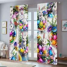 2 件复活节窗帘，复活节时尚涤纶窗帘，装饰艺术风格，可机洗，高清数码印花窗帘，客厅卧室书房窗帘装饰，复活节家居装饰复活节礼物