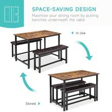 GOCAPTAIN Dining Table Set For 4, Rectangular Kitchen Table With Upholstered Bench And 2 Matching Benches, 3-Piece Set Perfect For Small Spaces, Apartments, And Studios(Rustic Brown)