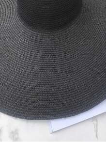 1pc Women's Black Wide Brim Foldable Beach Sun Hat, Suitable For Vacation, Beach Trip, Summer - Black - View 5