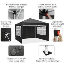 CAROMA Canopy 10x10 Pop Up Canopy Tent Gazebo Pavilion With 3 Sidewalls Party Tents For Parties Weddings Backyard Waterproof Canopy Outdoor Commercial Canopy Event Tent With Stakes Ropes - Black - View 6