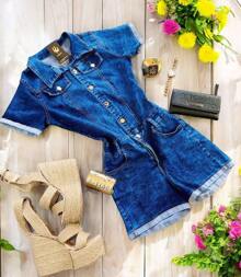 YOREE STRETCH DENIM JUMPSUIT WITH GOLDEN BUTTONS MOD. - 彩色 - 查看 9