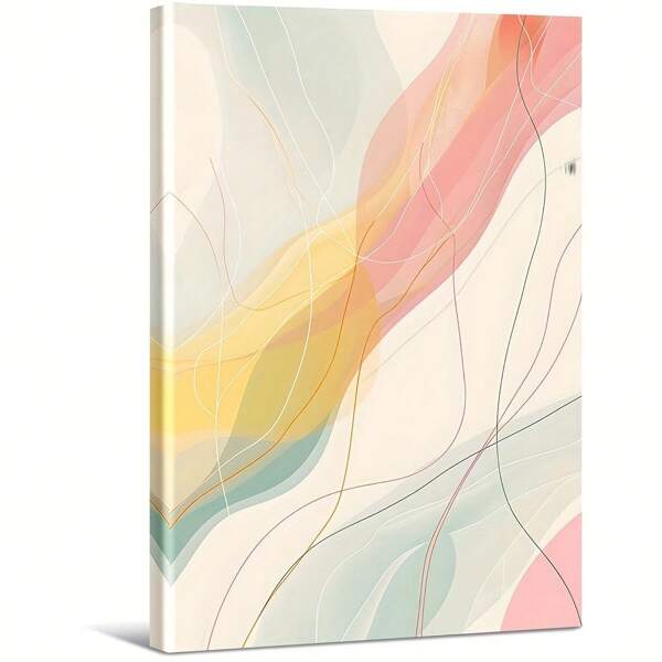Linee e forme colorate su sfondo bianco. Grande dipinto a olio con cornice in legno, decorazione per la casa, dipinto a parete, camera da letto, bagno, soggiorno, ufficio, cucina, regali di Natale - 1 pezzo