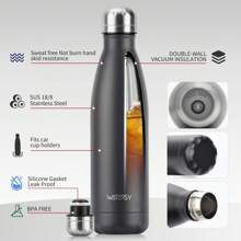watersy 1 pièce Bouteille d'eau en acier inoxydable WATERSY, flacon isotherme de 17 oz/500 ml, bouteille d'eau en métal bleu gardant les boissons froides et chaudes, gourde de voyage pour l'école, la salle de sport, les déplacements et les sports