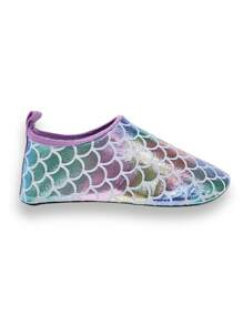 Children's Outdoor Beach Shoes, Girls' Colorful Fish Scale Soft Sole Lightweight Breathable Outdoor Swimming Water Sports Beach Elastic Socks Shoes