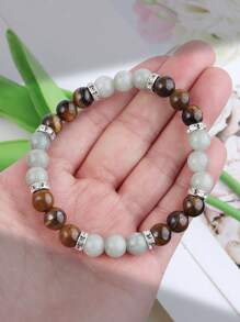 1pc Prosperity And Success Bracelet, Tiger Eye & Green Jadeite Wealth & Luck Bracelet, Healing Positive Energy Spiritual Meditation Jewelry Gifts For Women Men