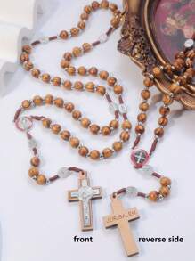 1 件复古耶稣木珠链，手工制作的天主教基督教祈祷项链配饰