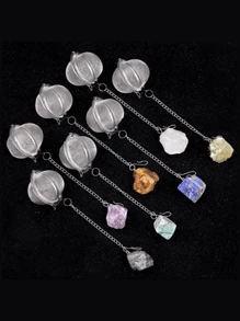 1/5 piezas Infusor de té de malla de acero inoxidable de 2 pulgadas (aproximadamente 5 cm) Colgante de piedra original Juego de té de cristal, taza, accesorios de cocina, infusor de té y taza de té, infusor de té con colgante de amatista, rosa, ojo de tigre y media luna, colador de té para té suelto