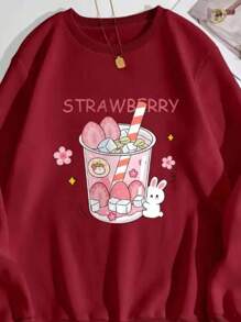 Moelton Crew Neck Strawberry Print 100% Cotton Cute - Màu Đỏ Sâu - Xem 2