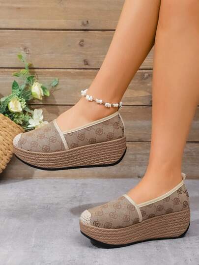 Zapatos casuales informales de lona con suela gruesa retro, puntera redonda, plataforma y de fácil puesta