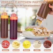 3pcs Kitchen Salad Squeeze Sauce Bottle, Honey Oyster Sauce Seasoning Bottle, Condensed Milk Squeeze Bottle, Three-Hole Seasoning Bottle, With Scale, Transparent Visual Control Leak-Proof Squeeze Sauce Bottle Festival Party Supplies - Multicolor - View 4