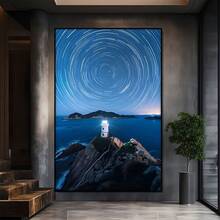 Images incroyables des phares de la nuit. Grande peinture murale encadrée en bois, décoration d'intérieur, peinture à l'huile - Chambre, salle de bain, salon, bureau, cuisine, cadeaux de Noël - 1 pièce