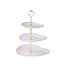 三层心形蛋糕架，创意婚礼生日派对糖果甜点托盘，下午茶小吃拼盘 - 白色金邊 - 查看 7