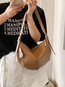 1buc nouă geantă moale în formă de semilună cu pernă, geantă de umăr vintage Y2K în stil gotic de capacitate mare pentru femei, potrivită pentru utilizare zilnică și călătorie, geantă de modă Burgundy cu decorare textura aligator