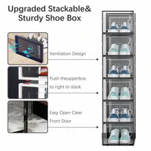 12Pcs Thick Transparent X Size Shoe Box With Lid, Foldable And Stackable Shoe Rack, Free Combination, Plastic Sports Shoe Container, Space-Saving Shoe Rack, Alternative To Drawer Storage Unit - X - Đen Lớn - 12 Chiếc - Xem 7