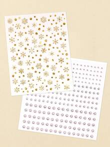 STARTTOOS 2pcs Face Glitter Temporary Tattoos, Silver White Rhinestone Foil Snowflake Polka Dot Pattern Eyeshadow Decor, Suitable For Daily, Party, Festival, DIY Music Festival, Jewelry, Makeup, Ball, Gift, For Hair, Eyes, Face, Body,Face Gems - Multicolor - View 6